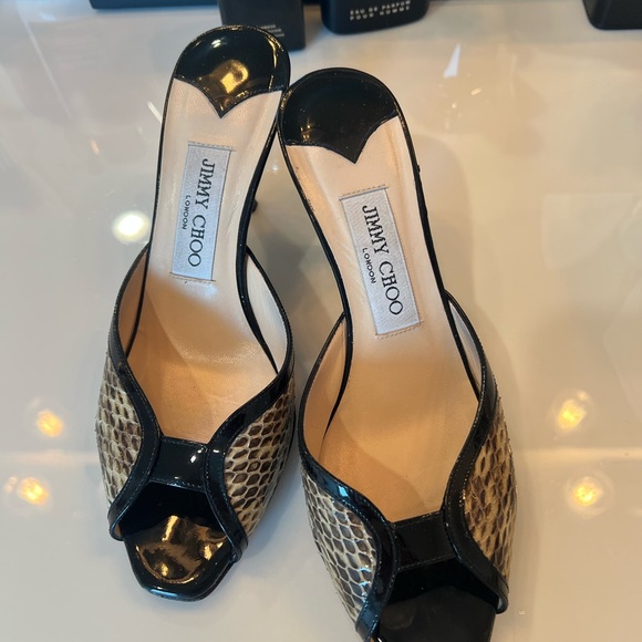 Jimmy Choo Black and Cream Peep-Toe Heels - Picture 2 of 6